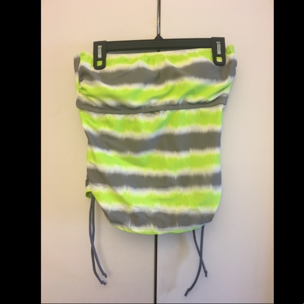 Lime Green Striped Strapless Tankini